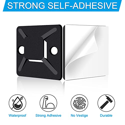 JatilEr 200 Pcs Cable Tie Base Self Adhesive Cable Tie Mounts with Multi-Purpose Zip Tie, Cable Holder Clips Sticky Cable Tie Pads-Black (100 x Ties Length 150 mm, 100 x Base Width 18 mm)