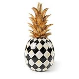 MACKENZIE-CHILDS Marquee Pineapple Sculpture, Decorative Pineapple Decor for Home, Black-and-White Courtly Harlequin