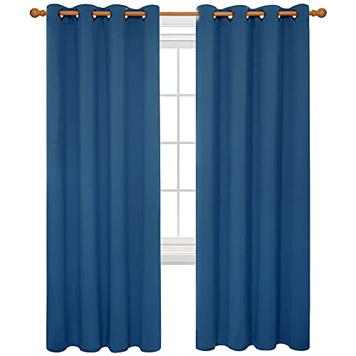 Image of Deconovo Dark Blue Blackout Curtains for Bedroom Grommet Top Thermal Insulated Room Darkening Curtains 52x72 Inch 2 Panels