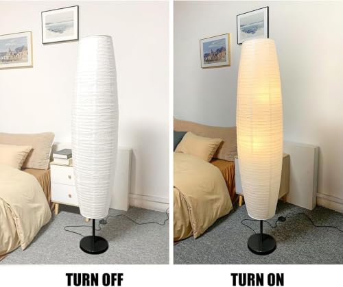 Image of XERGY Minimalist Modern Rice Paper Floor Lamp | Elegant Design | 2, E27 Bulb Socket | Stable Heavy Base for Bedroom, Office & Living Room Decor (Height- 145cm, Bulb Not Included)