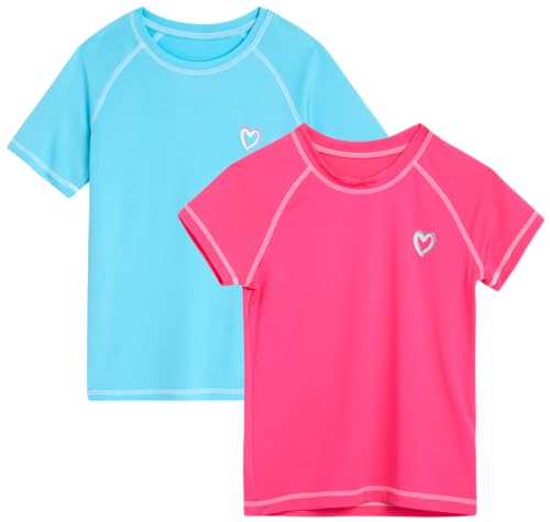 Image of Pink Platinum Girls Rash Guard Shirt - 2 Pack UPF50+ Sun Protection Quick-Dry Swim Shirt Short Sleeve Rash Guard for Girls