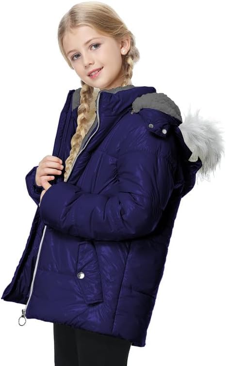 Girls Winter Coat Fleece Lined Jacket with Detachable Hood Warm Parka Comfy Puffer Outwear