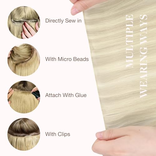 Image of GOO GOO Genius Human Hair Extensions - Sew In Remy Weft, 17A /60A Ash Blonde Highlighted Platinum Blonde, 18 Inch 100g, Hand Tied