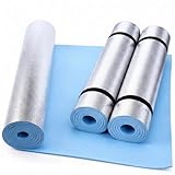 2 Pack EVA Foam Camping & Yoga Mat, 6mm Insulated Waterproof Roll Up Exercise Mats with Foil Backing, Lightweight Sleeping Ground Mat for Hiking, Picnic, Beach & Festival Use (180 x 50 cm) (Blue)