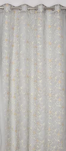 Image of Fabrilia Floral Pattern Embroidery Tissue Net Sheer Transparent Curtains for Door 7 feet Long Set of 2, Grey