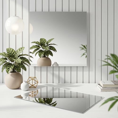 Image of BENECREAT 2Pcs 12x12 Inch Acrylic Mirror Sheets, 1 /8 Inch(3mm) Square Flexible Mirror Sheets with Film Attached for Engraving Wall Decor DIY Crafts, Light Grey