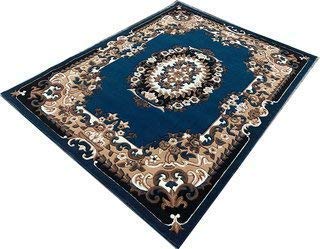 Image of Soft Thick Geometric Acrylic Washable Anti Skid Carpet. for Living Room Bedroom. Hall Size 7 x 10 feet (150X210 Cm) Blue D31