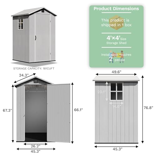 Image of Greesum 4x4FT Plastic Outdoor Storage Shed with Floor, Light Gray