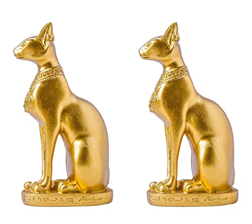 Eascheer Egyptian Cat Goddess Bastet Statue 2Pcs Collectibles Figurine Animal Statues Egyptian Décor(4.2 Inches Gold) #TOP2