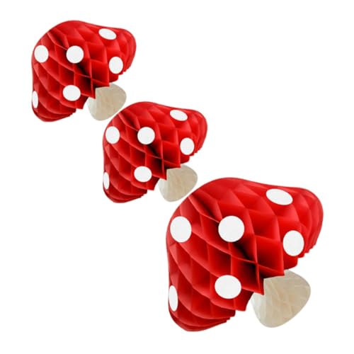 Kisangel Lot de 3 Décorations à Suspendre en Papier Alvéolé Forme Champignon, Boules 3D pour Fête d'anniversaire, Mariage et Décor de Forêt Tropicale, Ornement Festif Original et Soirée