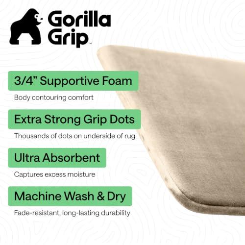 Image of GORILLA GRIP Memory Foam Bath Mat, Soft Absorbent Velvet Bathroom Mats, Durable Dots on Underside, Machine Washable Bathmat, Carpet Rug Room Decor for Shower Tub Floor RV, 36x24 Rugs, Taupe