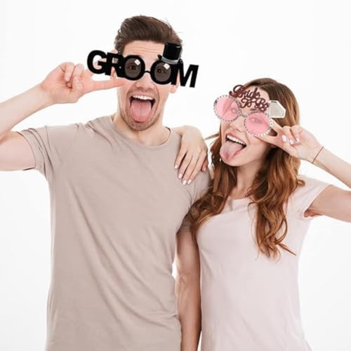 Image of Wanna Party Bride and Groom Eyeglasses, Sunglasses for Bachelor, Bachelorette and Bridal Shower Decorations, Photo Props, 2pcs