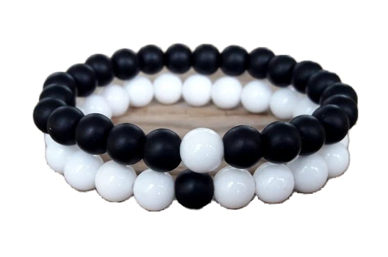 Bracelet longue distance couple love en pierres rondes de shungite mate