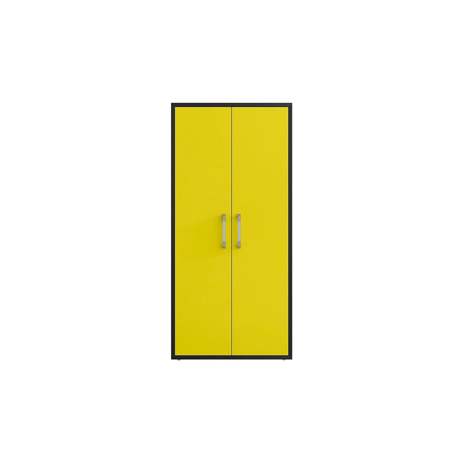 Manhattan Comfort Eiffel 73.43" Tall Garage Cabinet with 4 Adjustable Shelves, Soft Close Doors and Stainless Steel Legs, Wooden Storage for Kitchen Pantry, Office, Laundry and Shop, Yellow Gloss