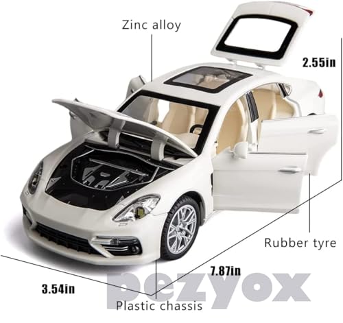 Image of 1:24 Porsche Panamera Diecast Metal Pullback Openable Doors Toy Cars with Flashing Light and Musical Sound for Gifts Toys for Kid (White)