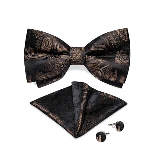 FENOKD Paisley Bow Tie and Pocket Square Cufflinks Business Wedding Causal Pre-Tied Bowtie Accessory (D As Shown)