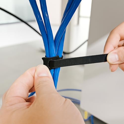 120 unidades de abrazaderas reutilizables de gancho y bucle de 6 pulgadas, correas organizadoras de cables negras para gestión de cables bajo el escritorio, PC y oficina en casa miniatura 5