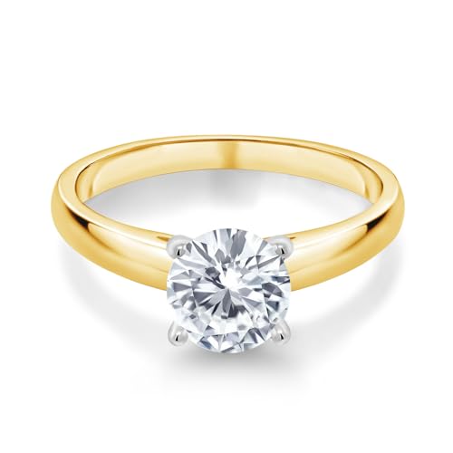 Gem Stone King 10K Yellow Gold Moissanite Solitaire Engagement Ring For Women | 1.20 Cttw | Round 7MM | Available In Size 5, 6, 7, 8, 93