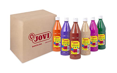 Jovi - Témpera líquida, Estuche 6 botes de 1L, Colores Secundarios, Pintura a base de ingredientes naturales, Fácil de lavar, Sin gluten, Ideal para uso escolar (511/6B)