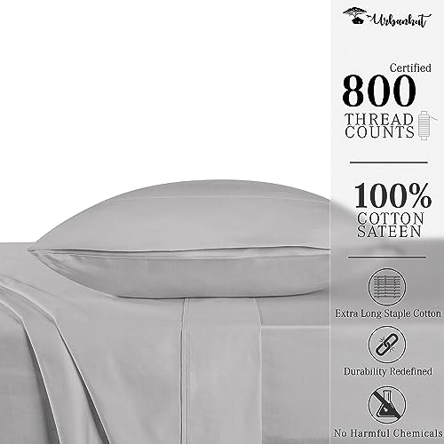 URBANHUT Egyptian Cotton Sheets - Twin Size, 3 Pc Set, Luxury Hotel Sateen Sheets, Deep Pocket - Silver Grey