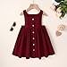 USKIDKK Toddler Girl Cotton Linen Summer Dress Suspender Sleeveless Button Beach Girls Sundress (Wine Red, 3-4T)
