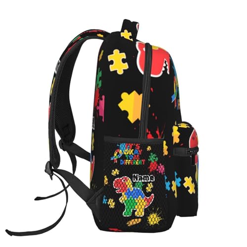 Custom Kids Backpack for Boys Girls - Personalized Colorful Puzzles Dinosaur Toddler School BookBags with Name, Autism Awareness Casual Daypack Travel Laptop Backpacks3