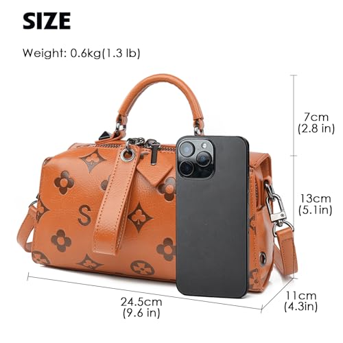 Eslcorri Women Retro Floral Embossed Tote Handbag PU Leather Top-Handle Satchel Purse Designer Crossbody Shoulder Hobo Bag3