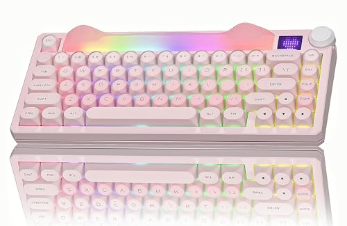 Image of Womier K80 75% Wireless Mechanical Keyboard with Screen and Knob Keyboard | Pink Cat Creamy Bluetooth Gaming Keyboard,RGB /Hot Swappable /PBT Keycaps,QMK /VIA Programmable for Mac /PC,Pink