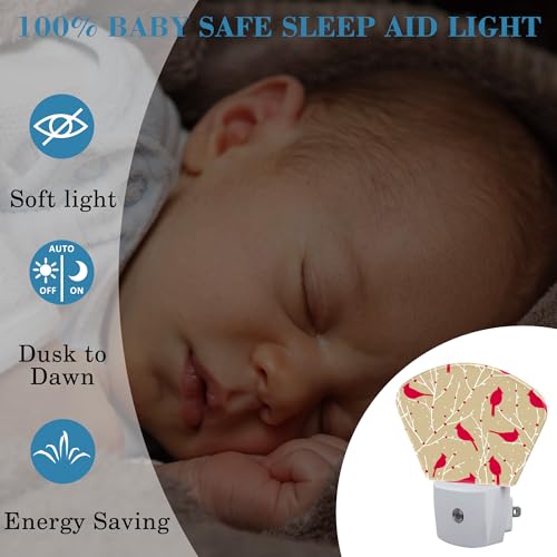 Image of Christmas Red Cardinal Bird Night Light Plug into Wall, Christmas Night Light with Dusk to Dawn Sensor for Kid Girls Boys Women Men Bedroom, Hallway, Kitchen, Bathroom, Stairs Decor