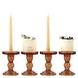 Set of 4 Amber Glass Candle Holder Set, ViViTOP Candlesticks Holders Pillar Taper Candles Tealight S