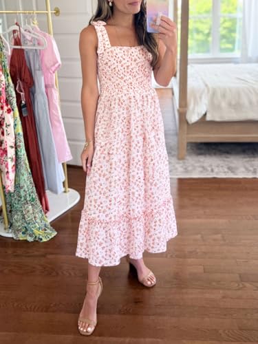 Image of Imily Bela Womens Summer Floral Maxi Dress Boho Tie Strap Sleeveless Smocked A Line Beach Sundress Long Dresses