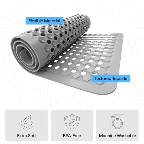 Image of GORILLA GRIP Patented Square Shower Stall Mat, Small Bathtub Floor Mats for Stand Up Showers, Suction Cups and Drainage Holes, Machine Wash, Soft on Feet, Bathroom Accessories 21x21 Inch, Gray Opaque