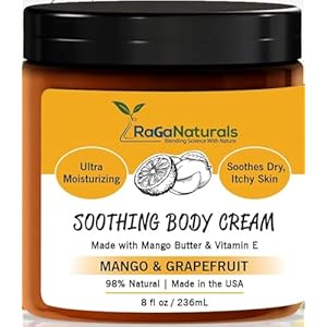 RaGaNaturals Mango Butter Body Cream – Tropical Plant-Based Hydrating Moisturizer with Avocado Oil and Vitamin E – Non-Greasy, Vegan, Natural, Cruelty-Free – Refreshing Mango Grapefruit Scent – 8 Oz