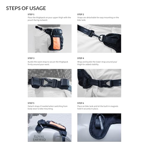 Image of MONKEY TROOPERS Drift Magnetic Thigh Bag for Bikers, 5L | Black Camo | Waist & Leg Motorcycle Bag with Strap, Magnet Mount, Touch-Sensitive Navigation Pocket, Large Capacity for Riding & Hiking