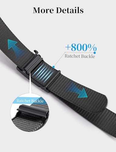 Tactical Ratchet Belts for Men, Golf Nylon Web Work Belt with Automatic Slide Buckle, Adjustable Trim to Fit4