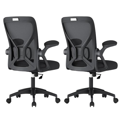 Image of VASAGLE Ergonomic Mesh Office Chairs with Adjustable Lumbar Support, 90-105 Tilt Function, Wide Seat, Flip‑Up Armrests, Computer Desk Chairs for Home Office, Set of 2, Ink Black