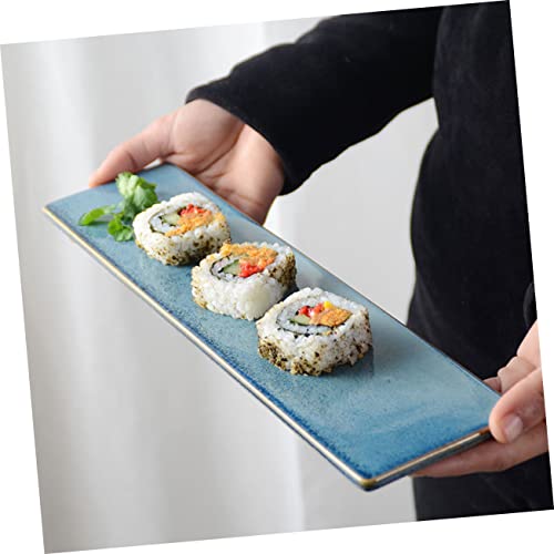 Plato rectangular de cerámica azul claro estilo japonés miniatura 6