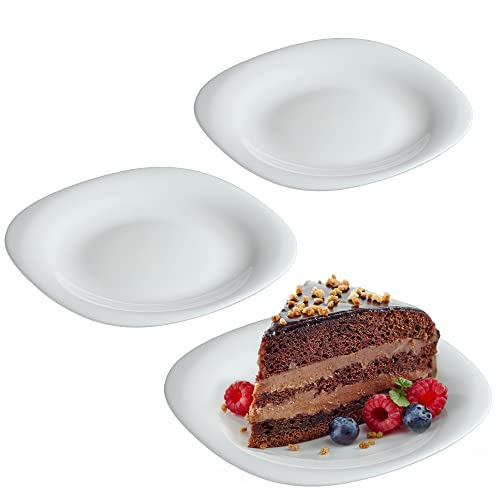 KADAX - Juego de 3 platos de postre blancos, aptos para lavavajillas, platos para tartas de vidrio reforzado, platos de desayuno modernos - Platos planos para tartas