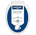 Mayfair Ashton Easy to Clean Single Hinge Toilet Seat, Modern Slow Close Wood Toilet Seat, Made in USA, Elongated, White