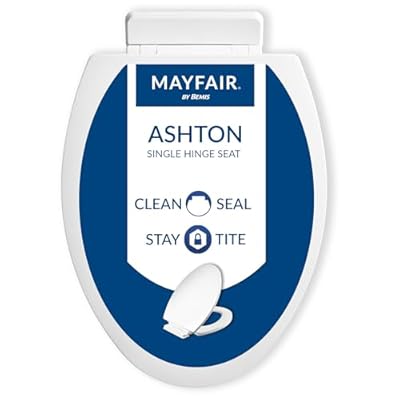 Mayfair Ashton Easy to Clean Single Hinge Toilet Seat, Modern Slow Close Wood Toilet Seat, Made in USA, Elongated, White