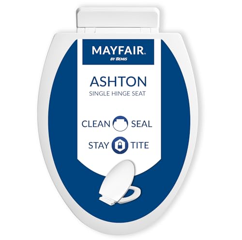 Mayfair Ashton Easy to Clean Single Hinge Toilet Seat, Modern Slow Close Wood Toilet Seat, Made in USA, Elongated, White