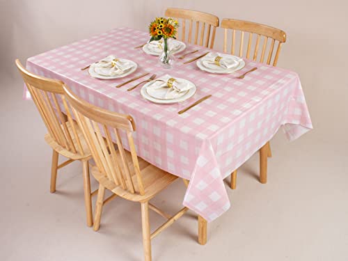 Image of Kesfey 8 Packs Pink and White Checkered Tablecovers 54 x 108 Inches Disposable Party Picnic Table Cloth SpillProof Plastic Gingham Tablecovers for Camping Decoration Party Favors
