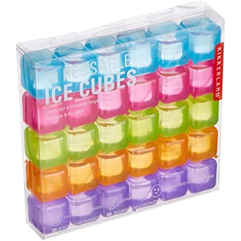 Kikkerland Reusable Ice Cubes, Set of 30, Blue/Pink/Green/Orange/Purple, 16.3 x 2.8 x 13.8 cm Cover