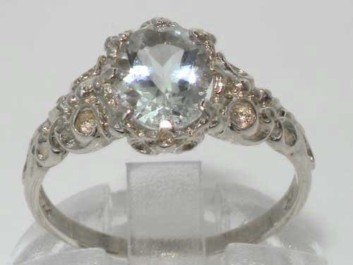 925 Sterling Silver Natural Aquamarine Womens Promise Ring - Size 7.5 #TOP2