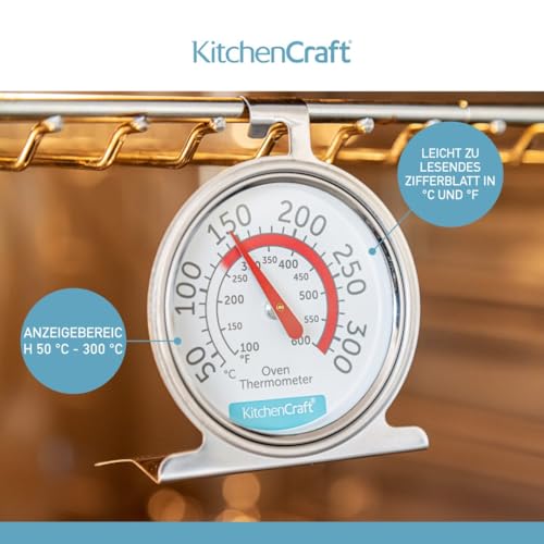 Foto von KitchenCraft Backofenthermometer, Edelstahl-Überthermometer für Umluft- und Gasbacköfen, 6,5 x 8 cm, Silber