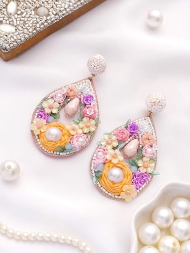 Image of SANJOYA by EVERSTYLISH Embroidered Earrings for Women | Sequins, Cutdana & Resham Floral Statement Earrings | Ethnic Jewelry for Weddings, Festivals & Special Occasions