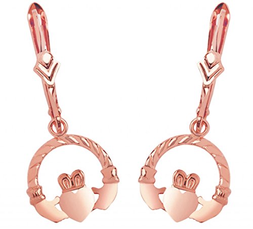 14K Rose Gold Claddagh Leverback Dangle Earrings #TOP18