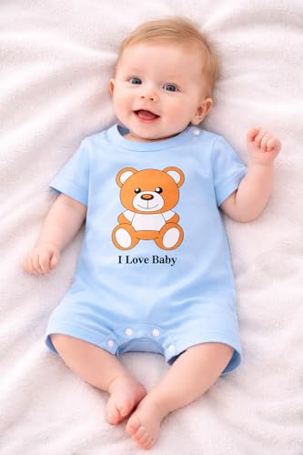 Image of Bold N Elegant Cute Animal Print Cotton Half Sleeve Newborn Baby Boy Girl Rompers Jumpsuit Onesie Bodysuit for Infant Toddler Children Clothes