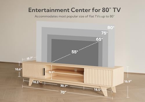 Image of Claiks Mid-Century TV Stand, 70 Inch, Oak