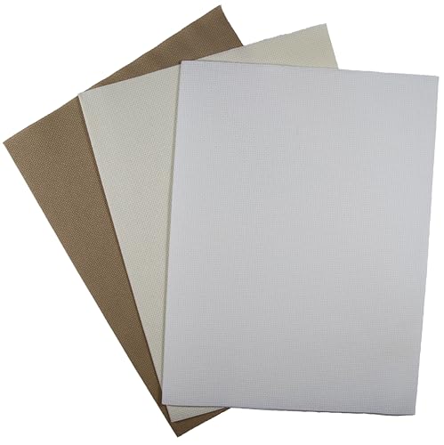 Image of KCS 3 pc of 12 inch x 18 inch(30cmx45cm) 16CT Counted Cross Stitch Cotton Aida Cloth Fabric (White+Cream+Khaki)